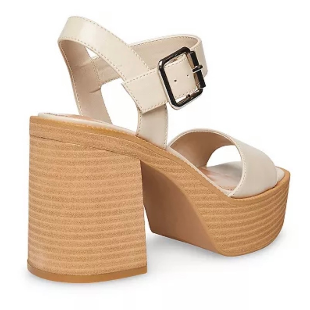 NEW STEVE MADDEN - MADDEN GIRL stacked wooden platform sandal in ivory - Picture 3 of 8